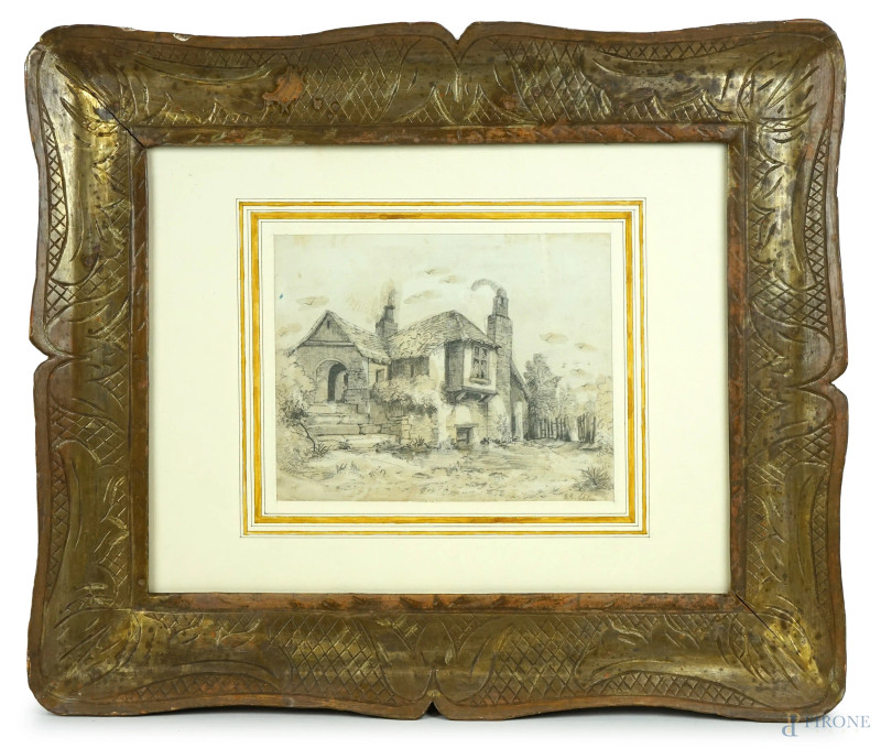 Casale, matita su carta, cm 17x21,5, firmato, entro cornice  - Asta ASTA DI ANTIQUARIATO E ARTE MODERNA - Aste Pirone