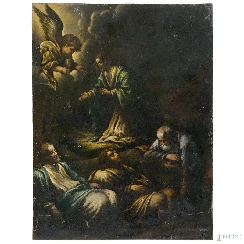 Scuola dei Bassano, XVII secolo, Orazione di Cristo nell'Orto, olio su rame, cm 36x27,8, (difetti)  - Asta ASTA A TEMPO DI ANTIQUARIATO E ARTE MODERNA - Aste Pirone