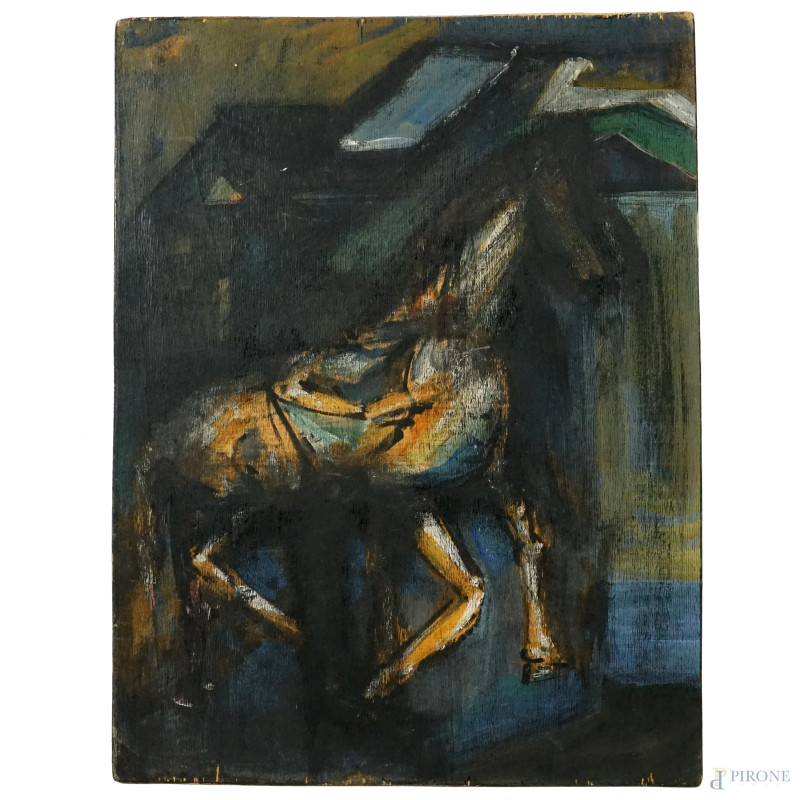 Astratto-Cavallo, dipinto double face a tecnica mista su tavola, cm 36x47,5, XX secolo, (piccoli difetti).  - Asta I TORNATA DI ASTA A TEMPO DI ARTE MODERNA E ANTIQUARIATO - Aste Pirone