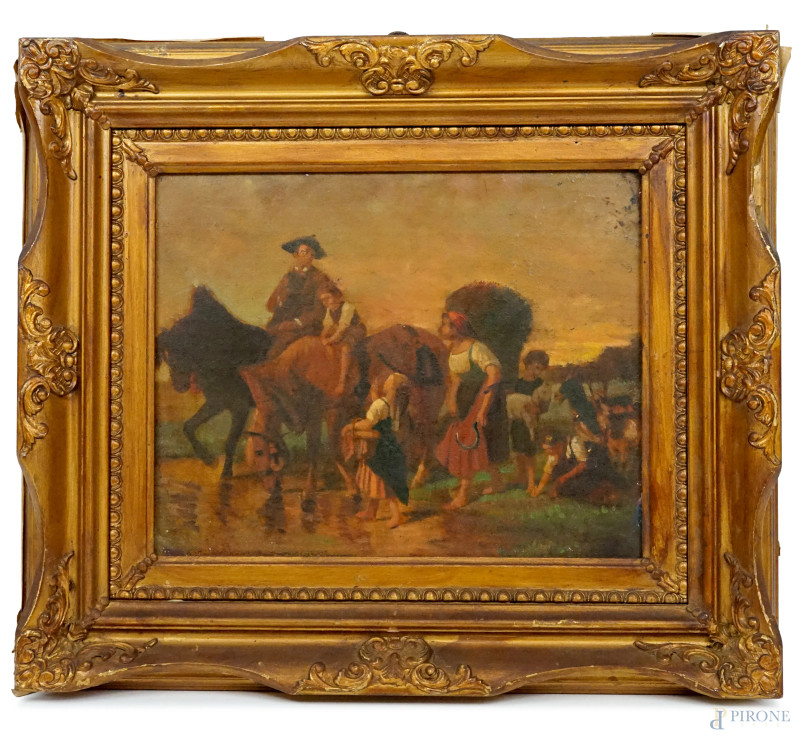 Nei campi, olio su tavola, cm 25x30, XX secolo, entro cornice, (lievi difetti)  - Asta ASTA A TEMPO DI ANTIQUARIATO E ARTE MODERNA - Aste Pirone