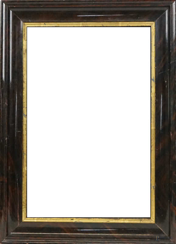 Specchiera in legno ebanizzato, XX secolo, cm 55x39,5, (difetti)  - Asta ASTA DI ARTE MODERNA, CONTEMPORANEA E VINTAGE - Aste Pirone