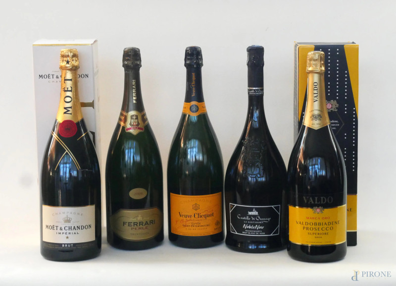 Lotto di 5 bottiglie da 1,5 l di Champagne e Spumanti  - Asta ASTA A TEMPO | VARIÆ - Aste Pirone