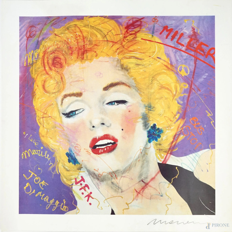 Enrico Manera : Marilyn, stampa multiplo a colori, cm 70x70, con timbro a secco  - Asta ASTA DI ARTE MODERNA, CONTEMPORANEA E VINTAGE - Aste Pirone