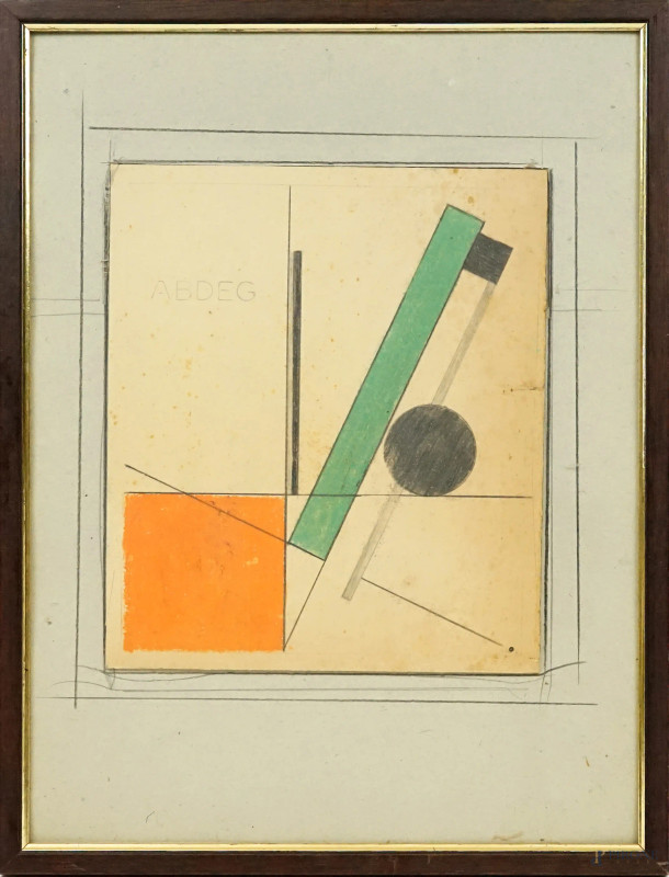 Geometrie, tecnica mista su cartoncino, cm 24x21, XX secolo, (difetti sulla carta)  - Asta ASTA A TEMPO DI ANTIQUARIATO E ARTE MODERNA - Aste Pirone