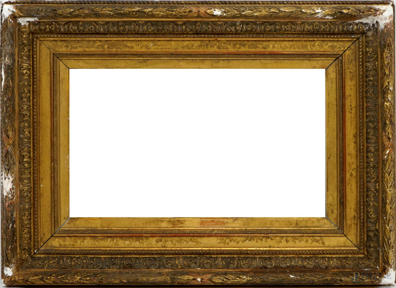 Cornice francese del XIX secolo, in legno e stucco dorato, misure luce cm 28,5x47,5, misure ingombro cm 50,5x68,5, (difetti)  - Asta ASTA DI ANTIQUARIATO E ARTE MODERNA - Aste Pirone