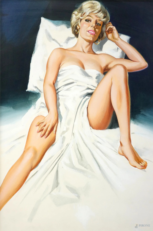 Renato Casaro C.Ren&#233; : Quel corpo di donna,tempera su cartoncino, cm 40x28,5 ca., entro cornice  - Asta ASTA A TEMPO DI ANTIQUARIATO E ARTE MODERNA - Aste Pirone