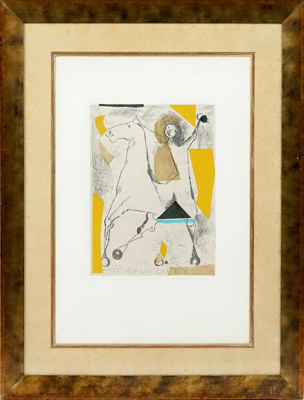 Marini Marino : Il Cavaliere, litografia a colori, cm 67x47 circa, esemplare 61/90, entro cornice.  - Asta ASTA A TEMPO DI ANTIQUARIATO E ARTE MODERNA - Aste Pirone