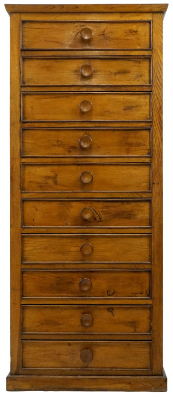 Mobile schedario in noce a dieci cassetti, XX secolo, cm 164x65x39,5, (difetti)  - Asta ASTA A TEMPO di Arte Moderna e Antiquariato - Aste Pirone