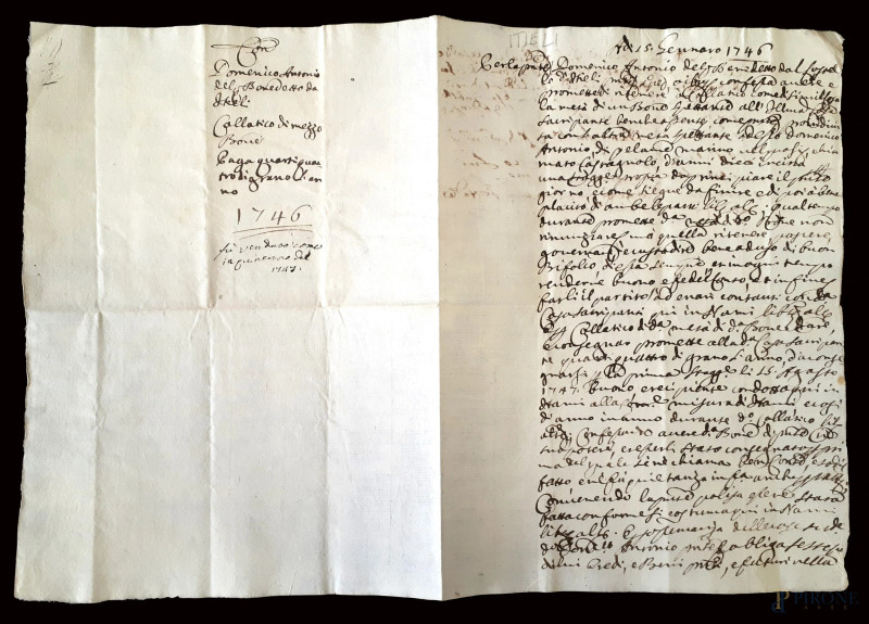 Antico manoscritto del 1746 su carta vergata  - Asta ASTA A TEMPO - Aste Pirone