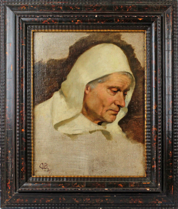 Ritratto di certosino, olio su tela, cm 43x37, siglato, entro cornice.  - Asta Asta a Tempo di Antiquariato e Arte Moderna - Aste Pirone