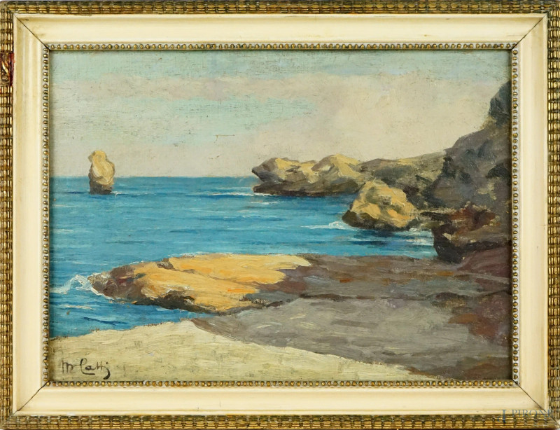 Scorcio di costa, olio su cartone, cm 25x34, firmato, entro cornice.  - Asta ASTA DI ANTIQUARIATO E ARTE MODERNA - Aste Pirone