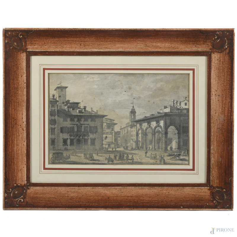 Regia Dogana di Livorno, XIX secolo, acquaforte su carta , cm  32,5x35 compreso passepartout, (segni di usura, tracce di umidità)  - Asta ASTA A TEMPO | VARIÆ - Aste Pirone