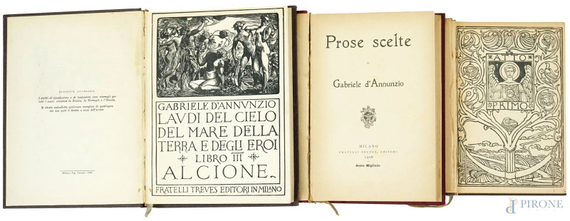 Lotto di tre volumi di G.D'Annunzio, (difetti e pagine recise).   - Asta ASTA DI ARTE MODERNA, CONTEMPORANEA E VINTAGE - Aste Pirone