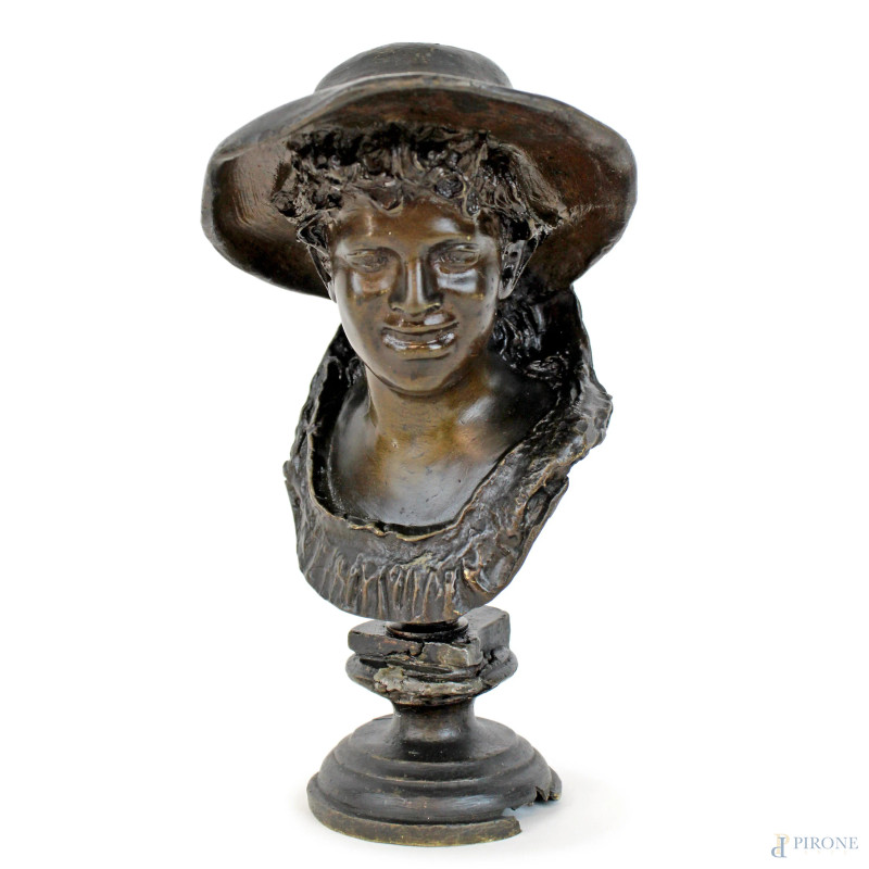 Busto di scugnizzo, scultura in bronzo, cm h 19, firmata, (difetti).  - Asta ASTA DI ARTE MODERNA E ANTIQUARIATO - Aste Pirone