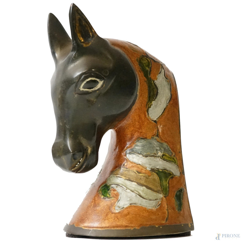 Cavallo, fermalibri in bronzo e smalti, cm h 17, XX secolo, (lievi difetti)  - Asta ASTA A TEMPO DI ANTIQUARIATO E ARTE MODERNA – DUE SESSIONI - Aste Pirone