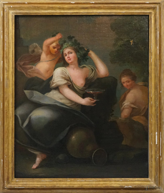 Scuola bolognese del XVIII secolo, Allegoria dell'Autunno, olio su tela, cm 92x64, entro cornice, (difetti).  - Asta ASTA A TEMPO DI ANTIQUARIATO E ARTE MODERNA - Aste Pirone