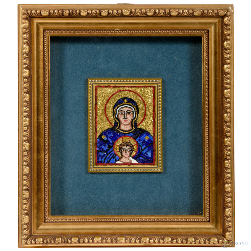 Madonna con Bambino, XX secolo, tessere in resina su cartone, cm 12x9, entro cornice  - Asta  ASTA A TEMPO | VARIÆ - Aste Pirone