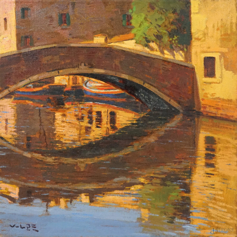 Angiolo Volpe : Riflessi, olio su tela, cm 70x70.  - Asta II TORNATA DI ASTA DI ARTE MODERNA E ANTIQUARIATO - Aste Pirone