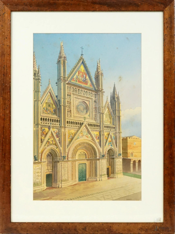 B. Werenehko : Duomo di Orvieto, acquarello su carta, 54x34,5, circa, entro cornice, (macchie sulla carta).  - Asta ASTA DI ARTE MODERNA, CONTEMPORANEA E VINTAGE - Aste Pirone