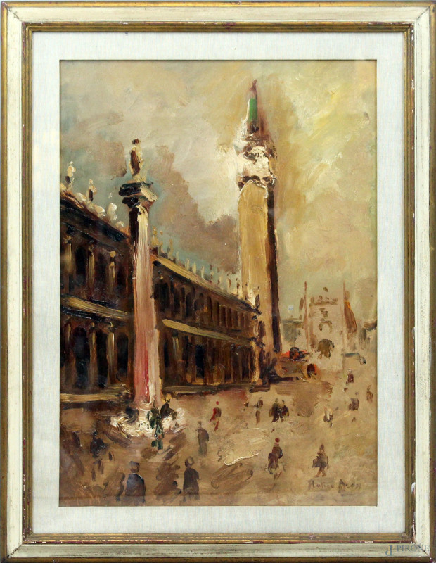 Scorcio di Venezia, olio su tela, cm 70x50, firmato, entro cornice.  - Asta Asta a Tempo di Antiquariato e Arte Moderna - Aste Pirone