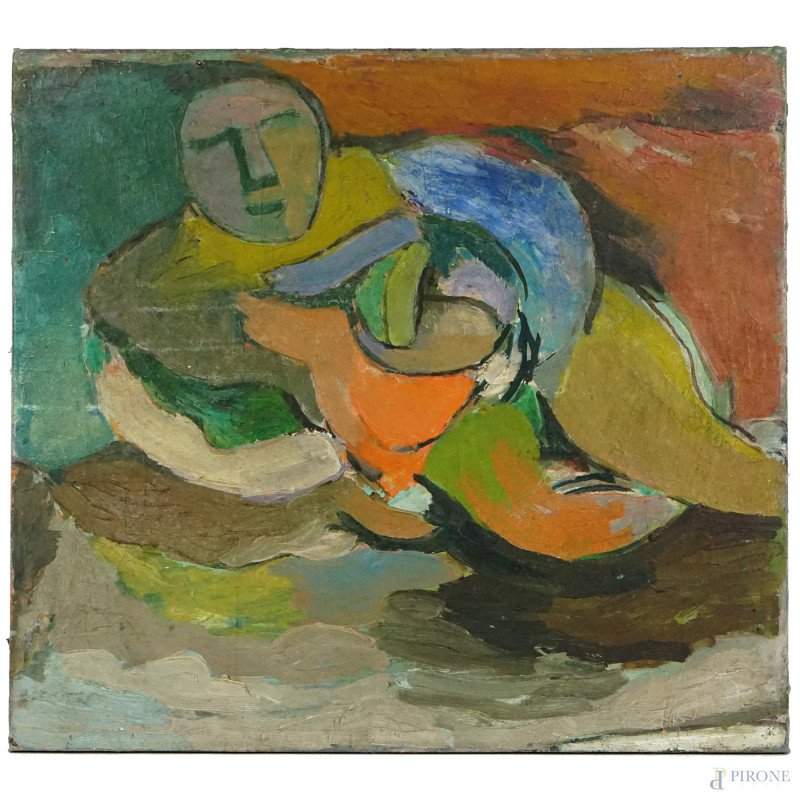 Figura, olio su tela, cm 48x53, firmato a tergo, (difetti sulla tela).  - Asta ASTA DI ARTE MODERNA, CONTEMPORANEA E VINTAGE - Aste Pirone