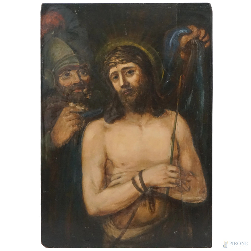 Ecce Homo, olio su tavola, cm 98x68, prima metà XX secolo  - Asta ASTA A TEMPO DI ANTIQUARIATO E ARTE MODERNA - Aste Pirone