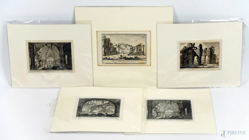 Da Giovan Battista Piranesi, lotto di 5 incisioni a soggetti ed epoche diverse, misure max cm 20,5x27,5  - Asta ASTA DI ANTIQUARIATO E ARTE MODERNA - Aste Pirone