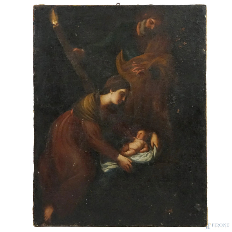 Pittore del XVII secolo, Sacra Famiglia, olio su tela, cm 79x62, (cadute di colore).  - Asta ASTA DI ANTIQUARIATO E ARTE MODERNA - Aste Pirone