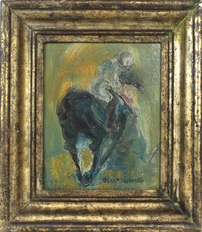 Fantino a cavallo, olio su tela riportata su faesite, cm 26,5x21,5, firmato, entro cornice.  - Asta ANTIQUARIATO E ARTE MODERNA - Aste Pirone