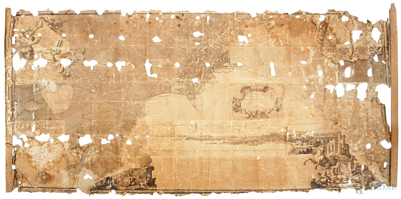 Carta topografica della città di Napoli e de' suoi contorni, Napoli, 1775, carta applicata su tela, cm 242x465 circa. Gio. Carafa duca di Noja; Niccolò Carletti corresse e scrisse, Gius. Noja incis. (difetti, macchie e parti lacunose e poco decifrabili)  - Asta ASTA A TEMPO DI ANTIQUARIATO E ARTE MODERNA - Aste Pirone