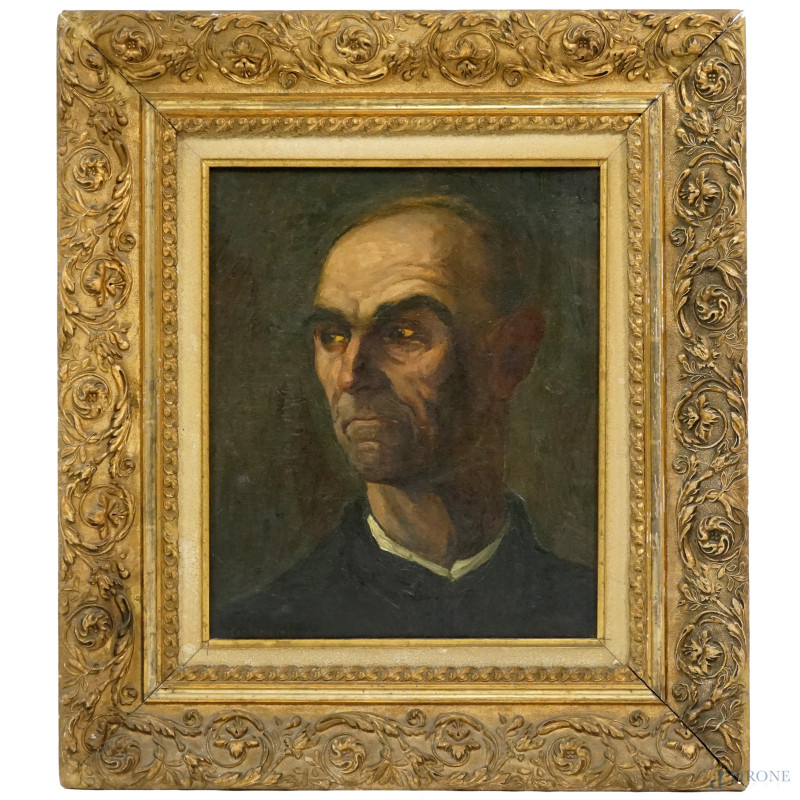 Ritratto di uomo, olio su tavola, cm 43,5x36, firmato Castellucci, entro cornice.  - Asta ASTA LIVE DI ANTIQUARIATO E ARTE MODERNA – DUE SESSIONI POMERIDIANE - Aste Pirone