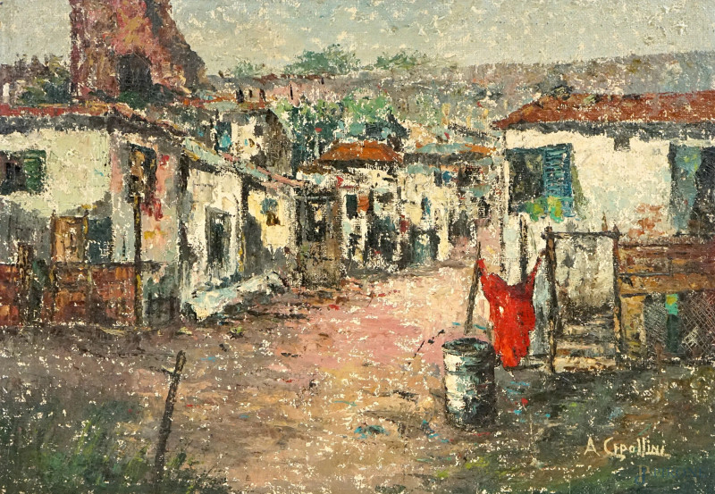 Scorcio su viale, olio su tela, cm 70x100, firmato A. Cipollini  - Asta ASTA DI ARTE MODERNA, CONTEMPORANEA E VINTAGE - Aste Pirone