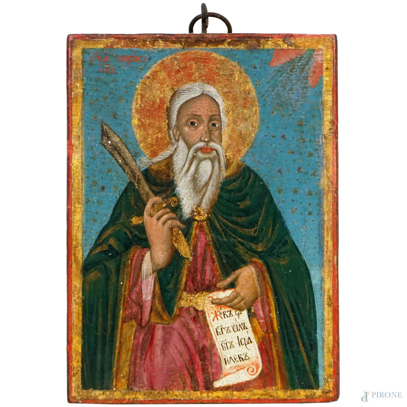 Icona raffigurante Sant'Elia,  tempera su tavola, cm 26,5x19, XX secolo, (difetti).  - Asta ASTA A TEMPO DI ANTIQUARIATO E ARTE MODERNA - Aste Pirone