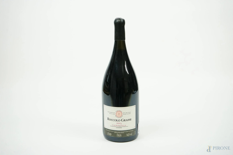 Roccolo Grassi, Valpolicella, bottiglia di vino rosso da 1,5 l, entro scatola originale.  - Asta ASTA DI ARTE MODERNA, CONTEMPORANEA E VINTAGE - Aste Pirone