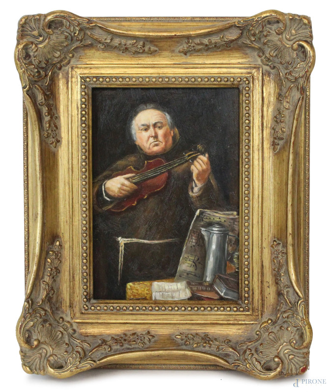 Copia da Christian Maximilian Baer (1853-1911), Una falsa corda, olio su tavola, cm 18x13, entro cornice.  - Asta ANTIQUARIATO E ARTE MODERNA - Aste Pirone