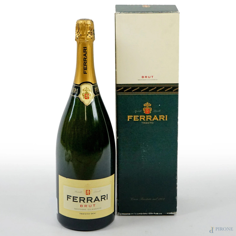 Ferrari Brut Trentino DOC, bottiglia di spumante da 1,5 l, con scatola originale.  - Asta ASTA DI ARTE MODERNA, CONTEMPORANEA E VINTAGE - Aste Pirone