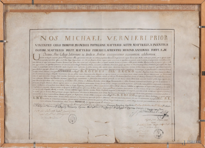 Nos Michael Vernieri Prior, 1811, cm 68x44(segni di usura, tracce di umidità, difetti)  - Asta ASTA A TEMPO | VARIÆ - Aste Pirone