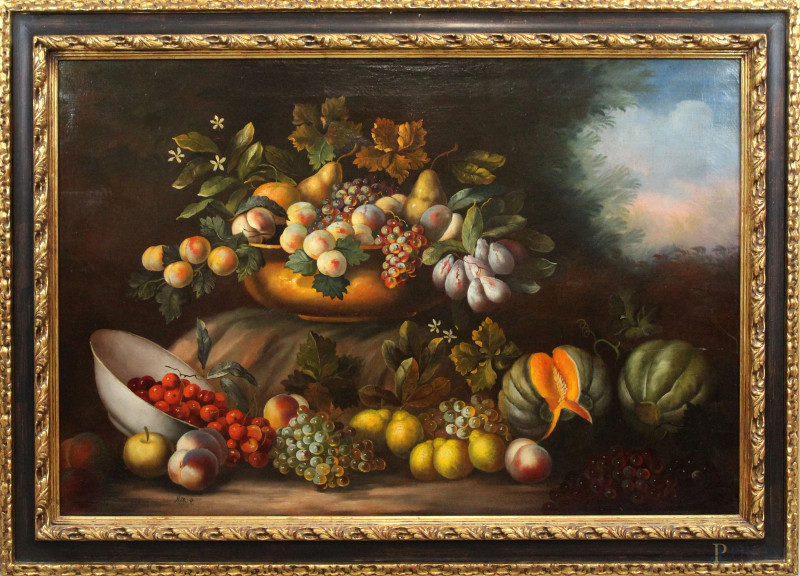 Natura morta con frutta, olio su tela, cm 80x120, firmato, entro cornice.  - Asta ANTIQUARIATO E ARTE MODERNA - Aste Pirone