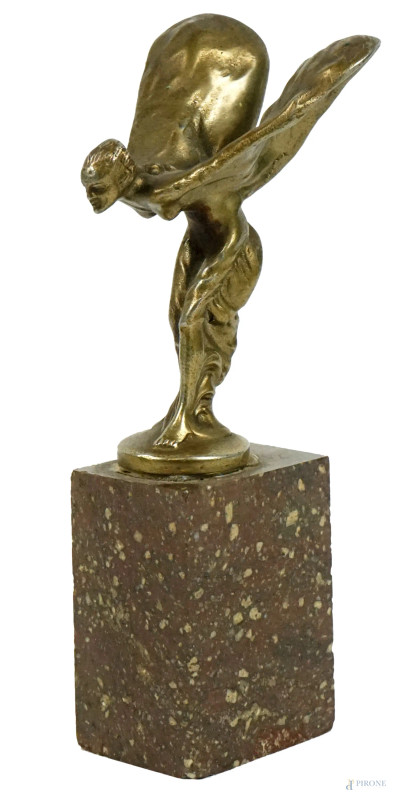 The Spirit of Ecstasy, scultura in metallo dorato, cm h 10, base in marmo.  - Asta ASTA A TEMPO - Aste Pirone