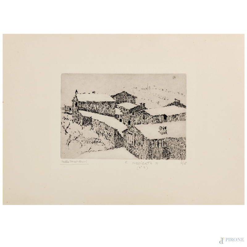 Nello Marani, Nevicata n.2, acquaforte, es. 6/8, cm 24,5x35 firmato in basso a sinistra  - Asta ASTA A TEMPO | PICTA MANENT - Aste Pirone