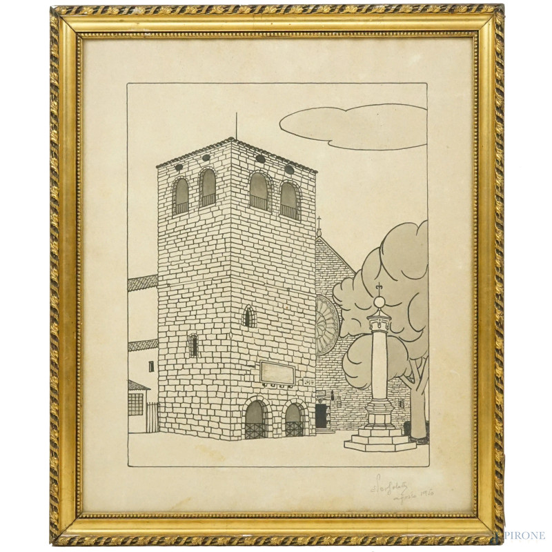 Torre, multiplo su carta, cm 37x31, firmato e datato, entro cornice  - Asta ASTA A TEMPO di Arte Moderna e Antiquariato - Aste Pirone