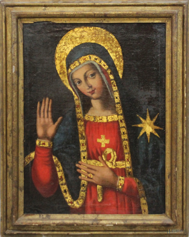 Scuola dell'Italia meridionale, XVII secolo, Madonna della stella, olio su tela, cm 67,5x49, entro cornice.  - Asta Asta a Tempo di Antiquariato e Arte Moderna - Aste Pirone