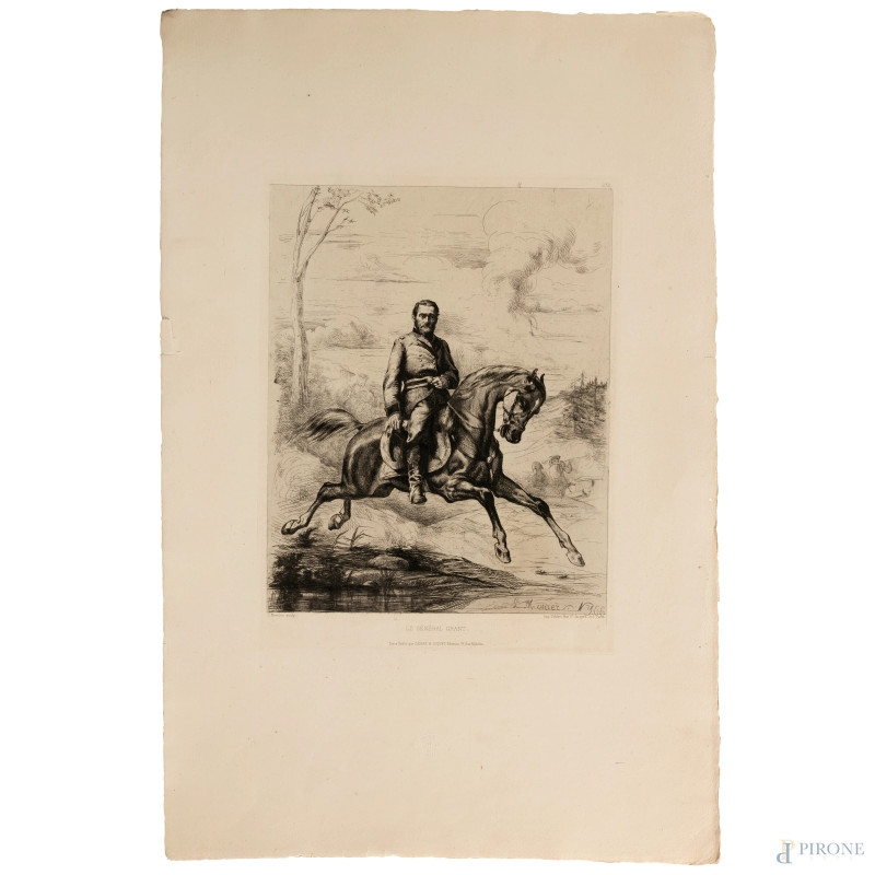 Louis-Sébastien Mercier (1740 - 1814) Le General Grant, acquaforte con timbro dell'editore, foglio cm 54,5x37, (segni di usura, tracced di umidità, strappi ai margini)  - Asta ASTA A TEMPO | PICTA MANENT - Aste Pirone