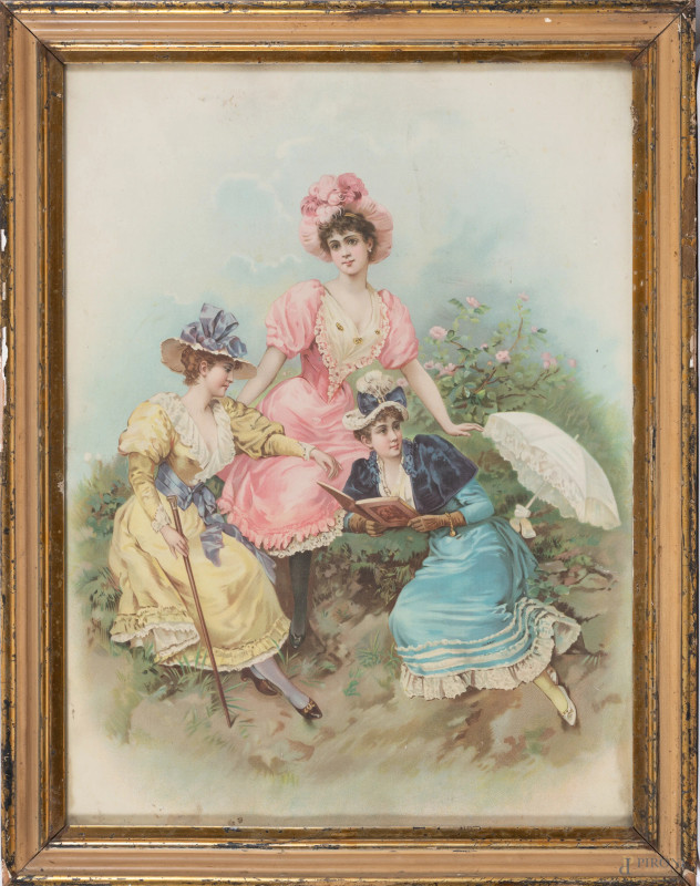 Lo svago, XX secolo, stampa su carta, cm 48x37, entro cornice, (segni di usura, tracce di umidità)  - Asta  ASTA A TEMPO | VARIÆ - Aste Pirone