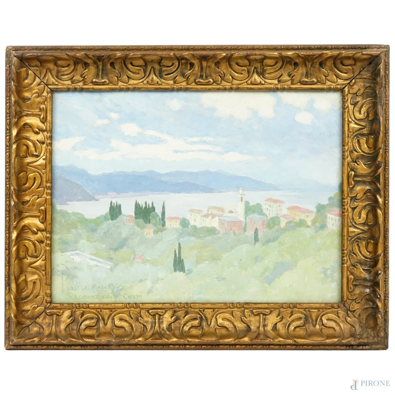 San Lorenzo della Costa, olio su cartone, cm 30x40, firmato, entro cornice.  - Asta ASTA A TEMPO DI ANTIQUARIATO E ARTE MODERNA – DUE SESSIONI - Aste Pirone