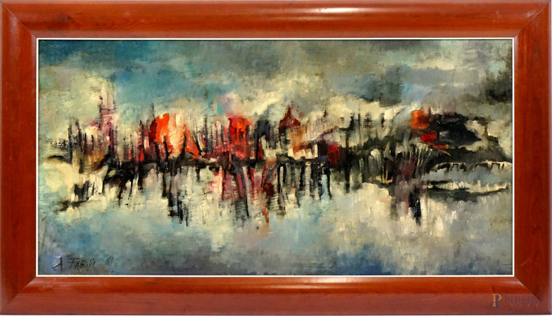 Paesaggio astratto, olio su tavola, cm 50x101, firmato e datato Fabbri 1961, entro cornice.  - Asta ASTA DI ARTE MODERNA, CONTEMPORANEA E VINTAGE - Aste Pirone