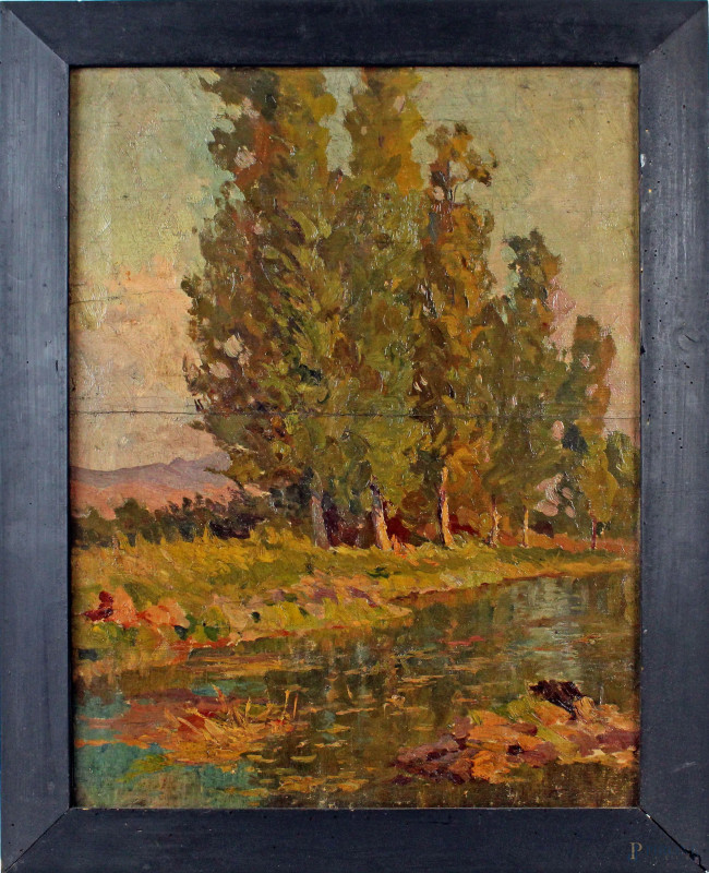 Paesaggio toscano, olio su tela, cm 57x42, firmato,entro cornice.  - Asta Asta a Tempo di Antiquariato e Arte Moderna - Aste Pirone