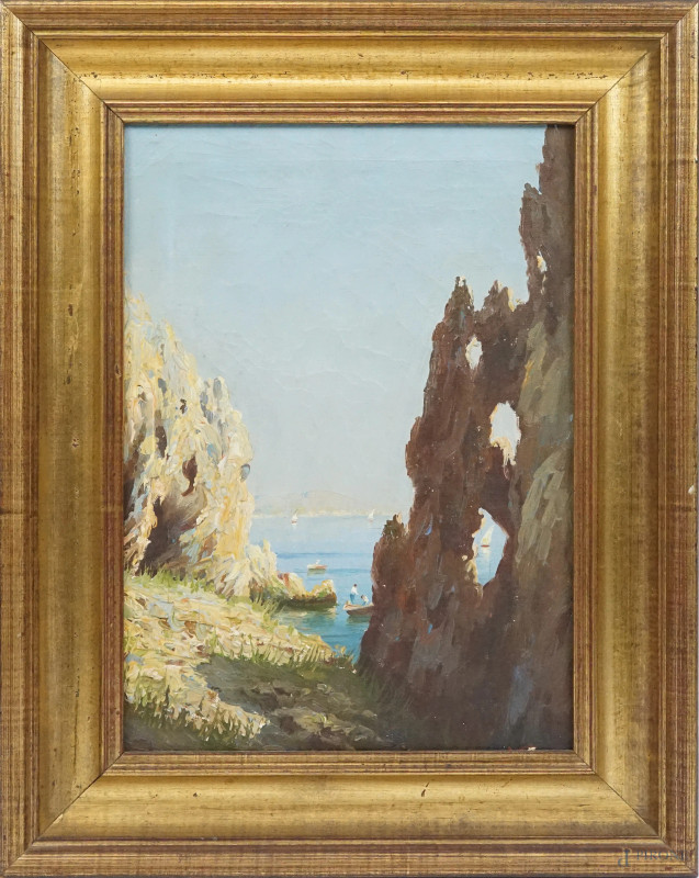 Veduta di Capri, olio su tela, cm 35x25, firmato E. Veron, in cornice  - Asta ASTA A TEMPO DI ANTIQUARIATO E ARTE MODERNA - Aste Pirone