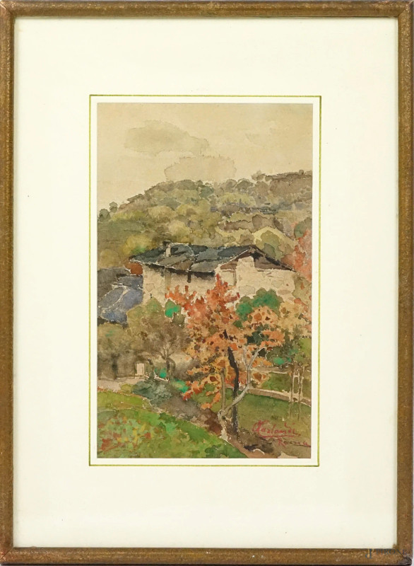 Campagna romana, acquarello su carta, cm 23x14,firmato, entro cornice.  - Asta ASTA A TEMPO DI ANTIQUARIATO E ARTE MODERNA - Aste Pirone