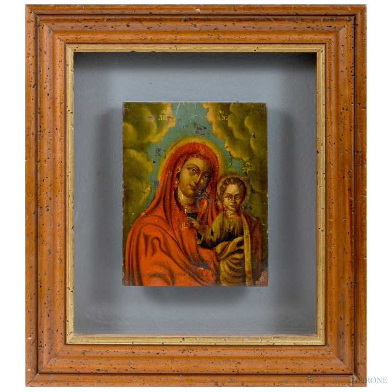 Icona, olio su tavola, XIX secolo, cm 22x17,5(scalfiture, cadute di colore)  - Asta  ASTA A TEMPO | VARIÆ - Aste Pirone